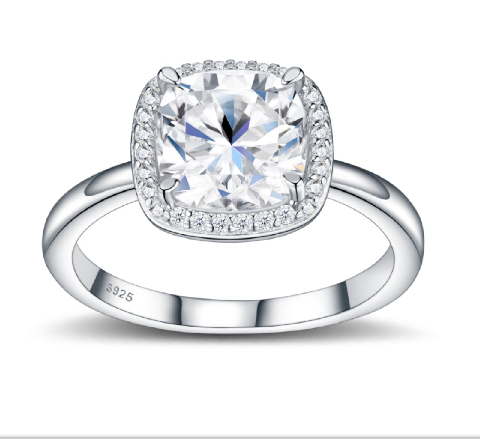 Zolletta Cushion-Cut Moissanite Halo Ring in Sterling Silver