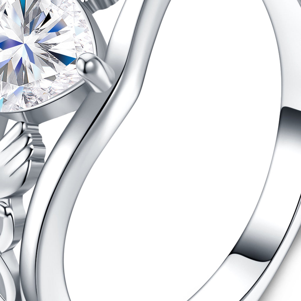 Fedora Heart-Cut Moissanite Solitaire Ring in Sterling Silver — detail