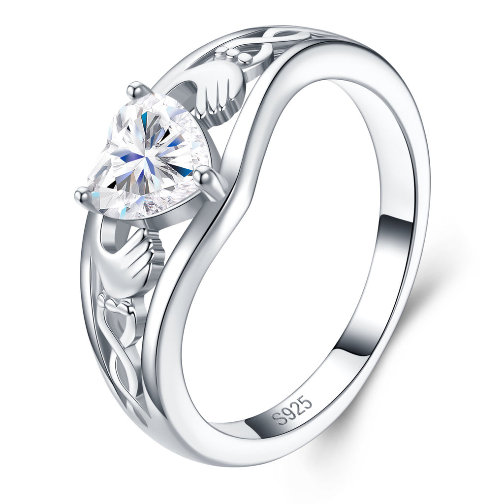 Fedora Heart-Cut Moissanite Solitaire Ring in Sterling Silver