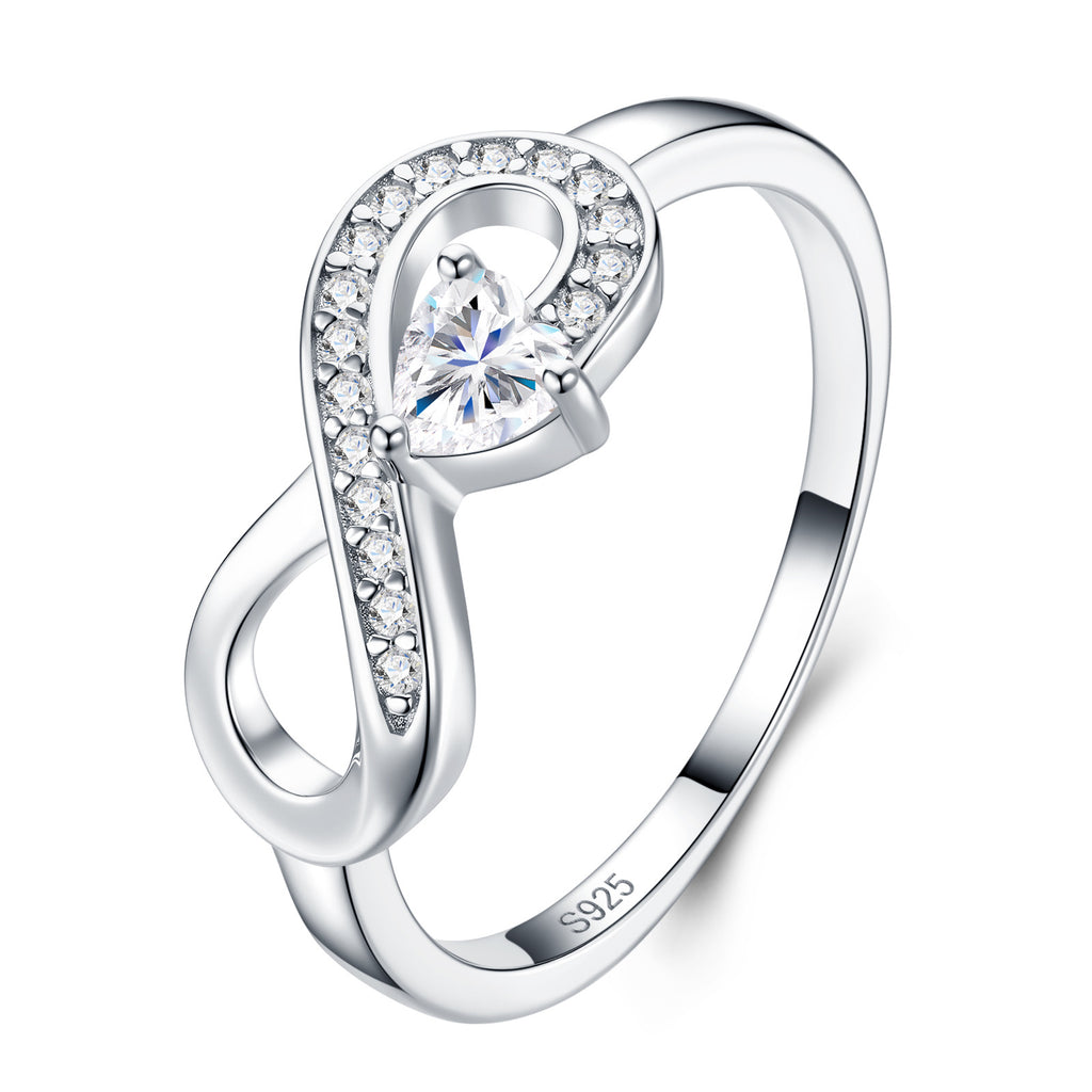 Amoreterno Heart-Cut Moissanite Band Ring in Sterling Silver
