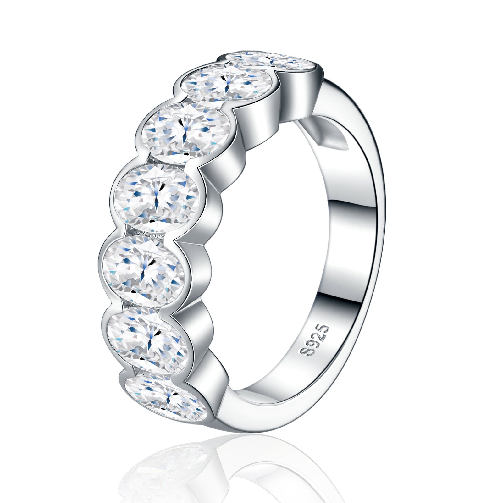 Ovalini Moissanite Eternity Band Ring in Sterling Silver