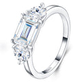 Verduccio Emerald-Cut Moissanite Three-Stone Ring in Sterling Silver