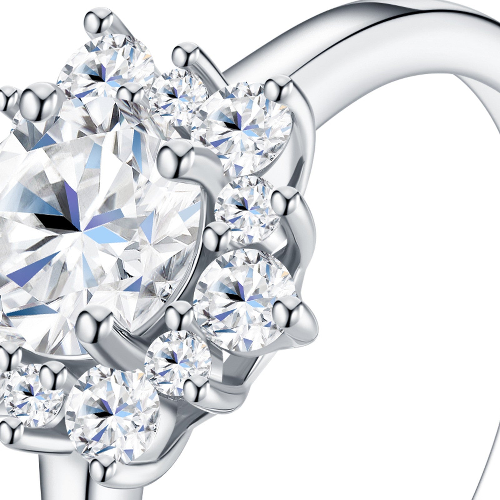 Raggiera Moissanite Halo Ring in Sterling Silver — detail