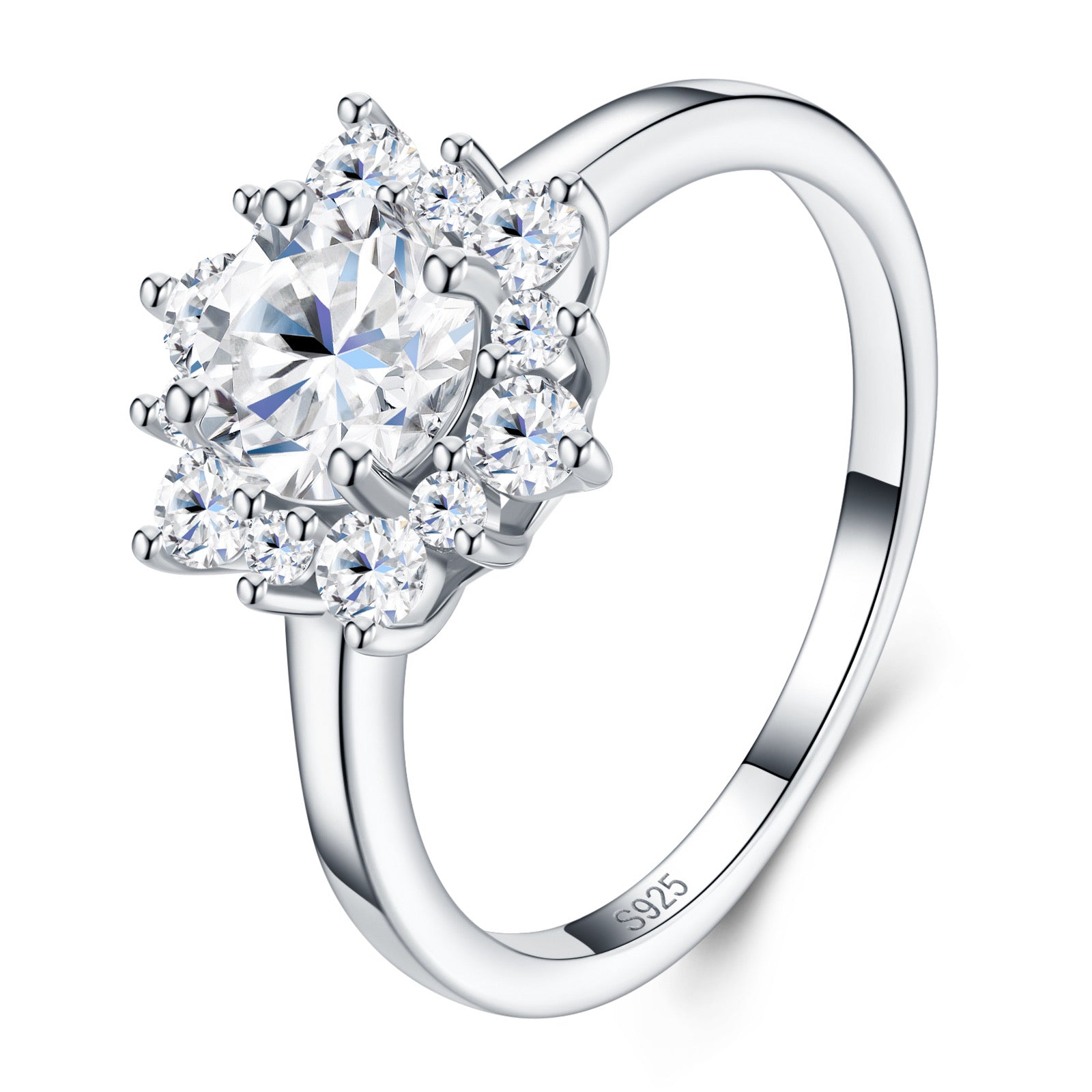 Raggiera Moissanite Halo Ring in Sterling Silver