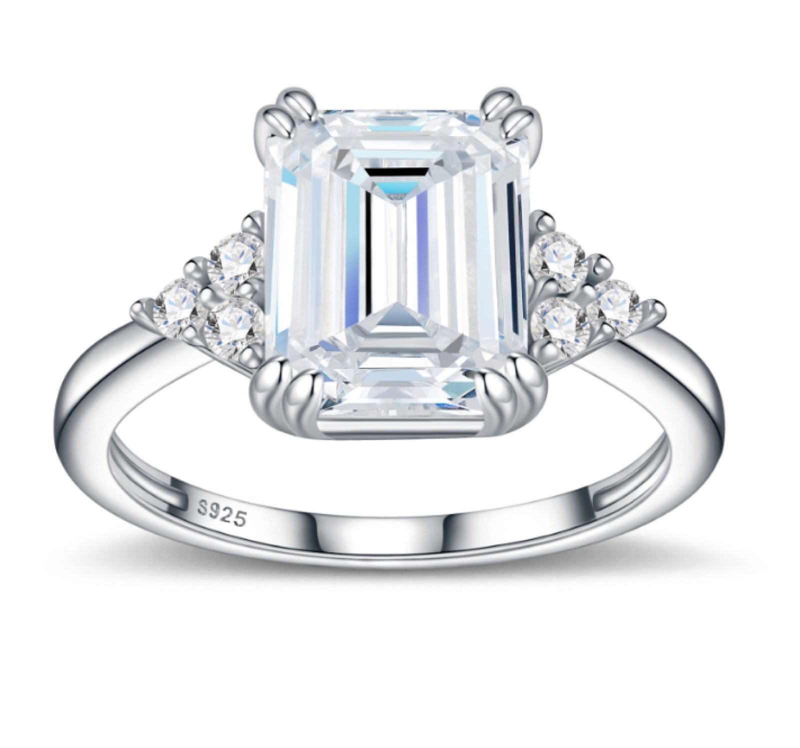 Smeraldotri Emerald-Cut Moissanite Three-Stone Ring in Sterling Silver