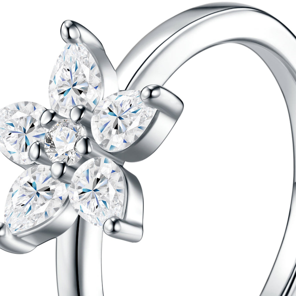 Fioretta Moissanite Flower Ring in Sterling Silver — detail