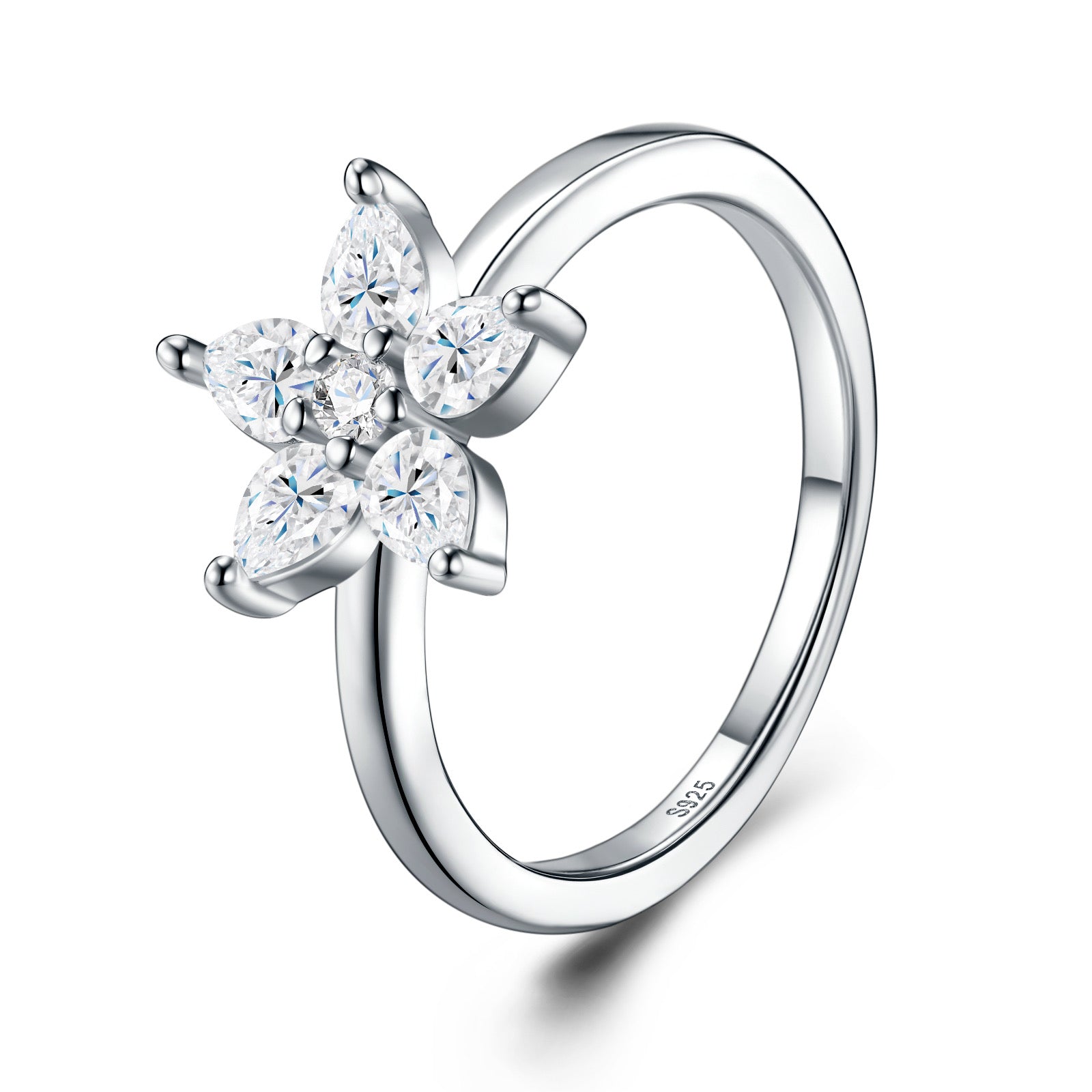 Fioretta Moissanite Flower Ring in Sterling Silver