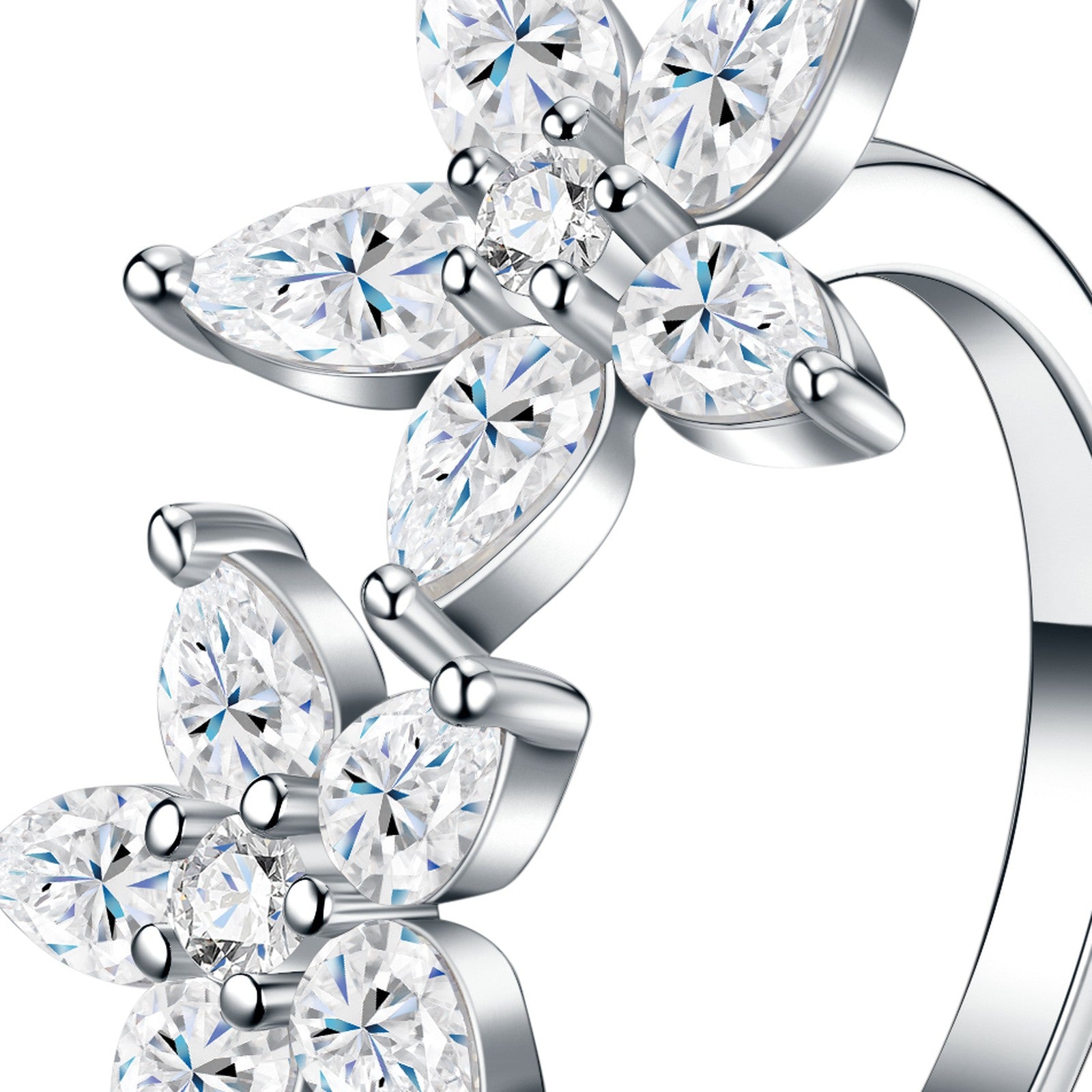 Fioriera Moissanite Flower Ring in Sterling Silver — detail