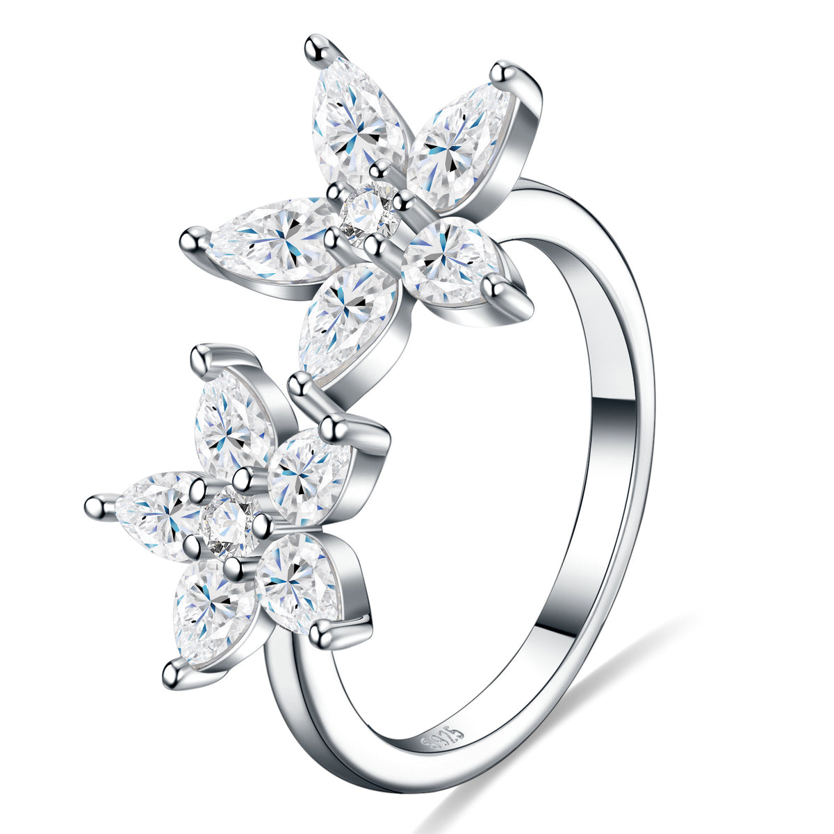 Fioriera Moissanite Flower Ring in Sterling Silver