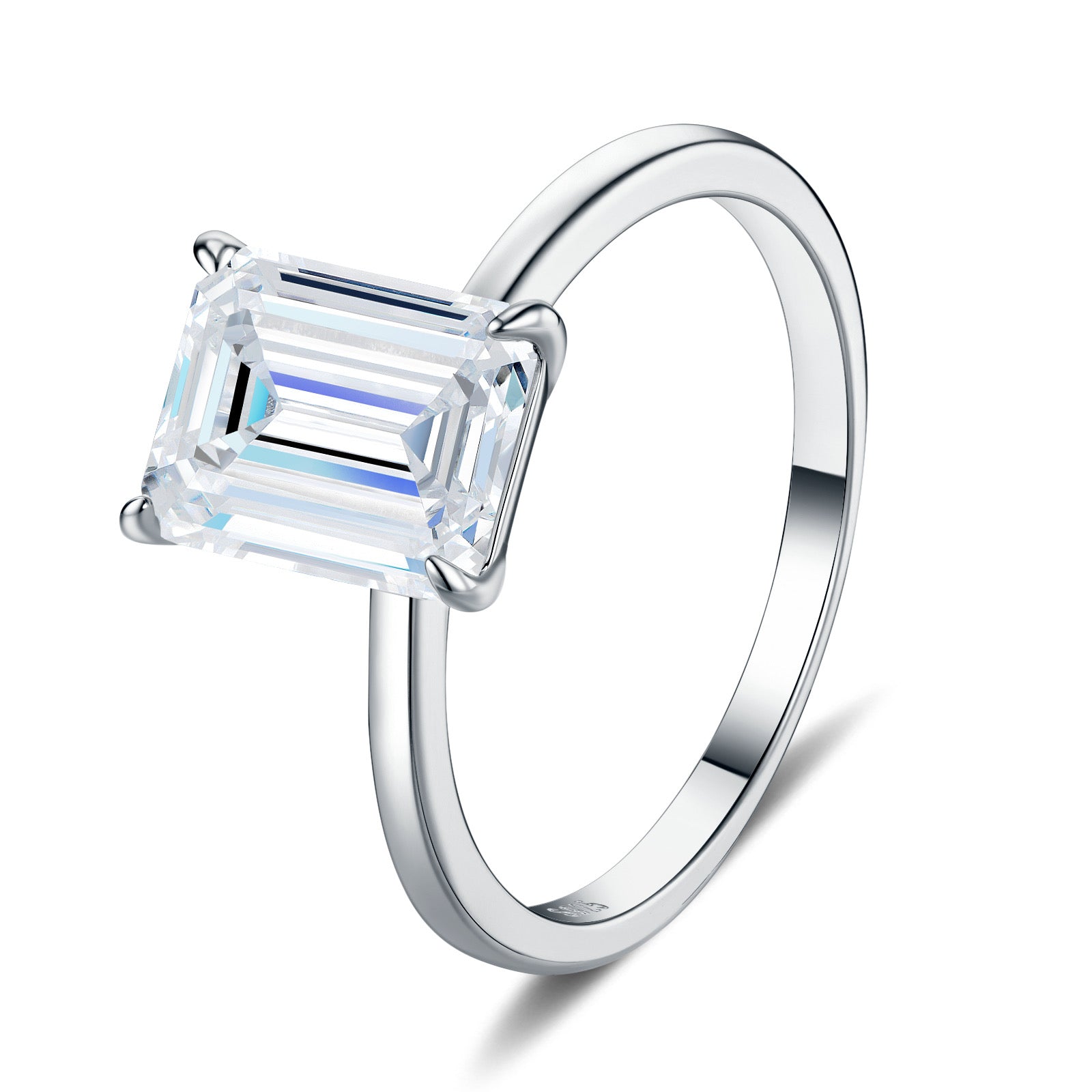 Smeraldaest Emerald-Cut Moissanite Solitaire Ring in Sterling Silver
