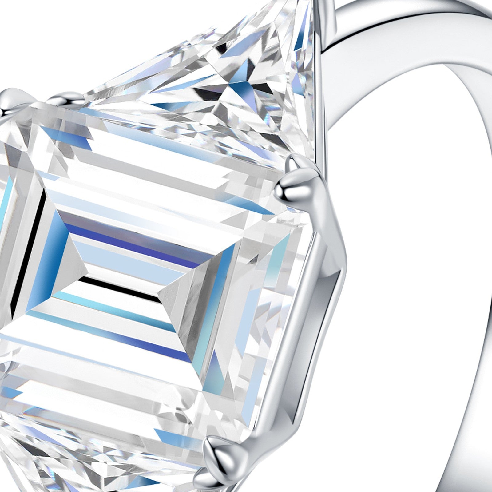 Smeraldreale Emerald-Cut Moissanite Three-Stone Ring in Sterling Silver — detail