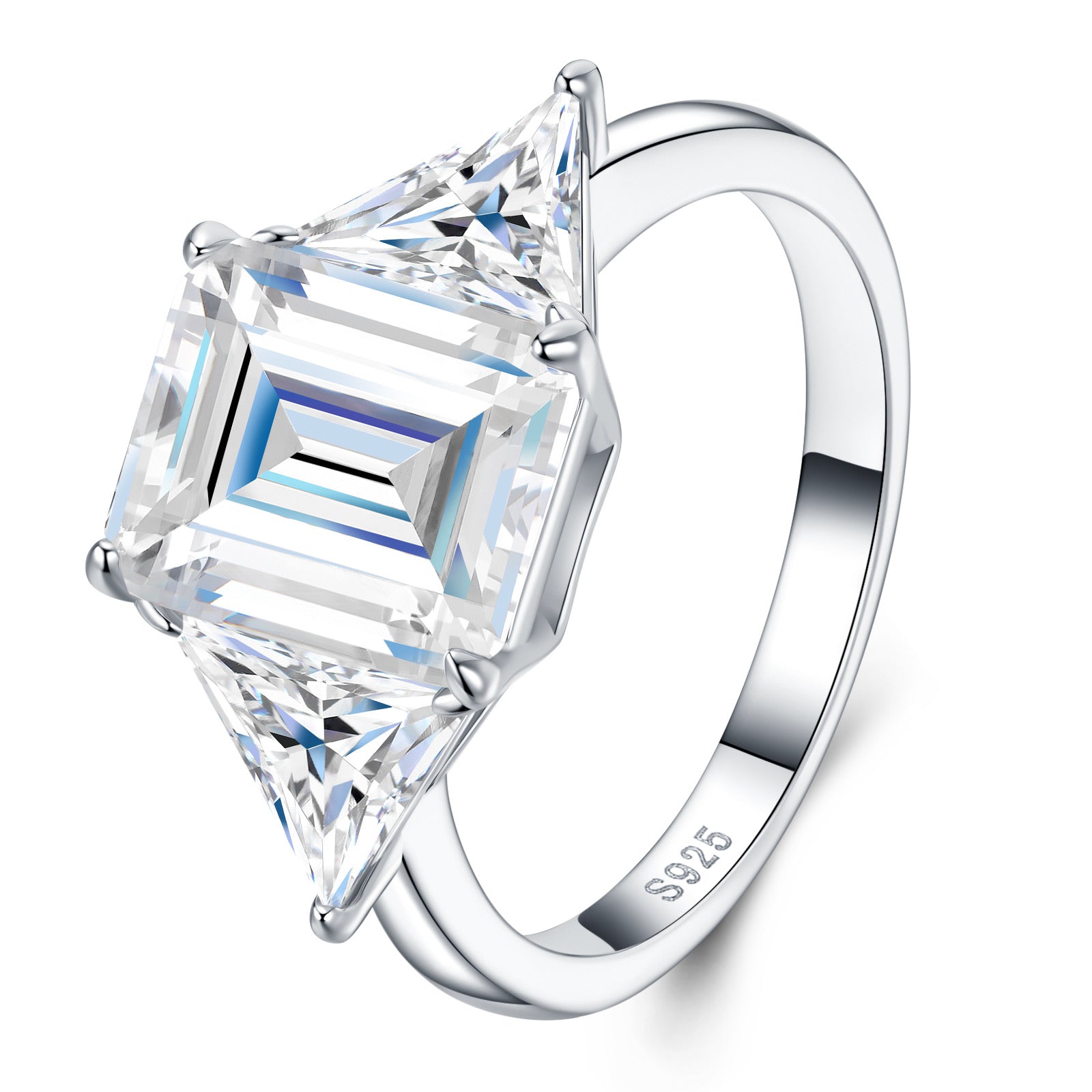 Smeraldreale Emerald-Cut Moissanite Three-Stone Ring in Sterling Silver