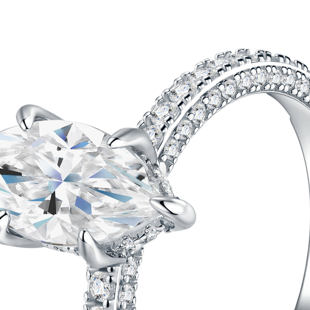 Marchesa Marquise-Cut Moissanite Solitaire Ring in Sterling Silver — detail