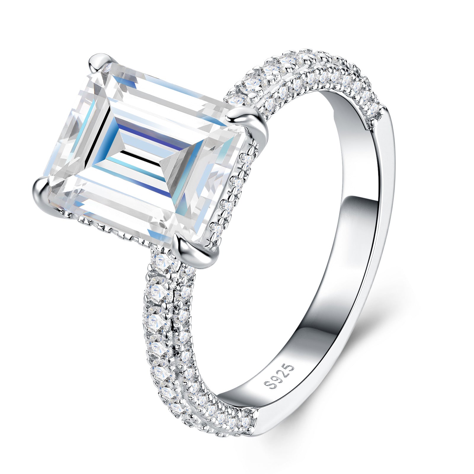 Smeraldina Emerald-Cut Moissanite Solitaire Ring in Sterling Silver