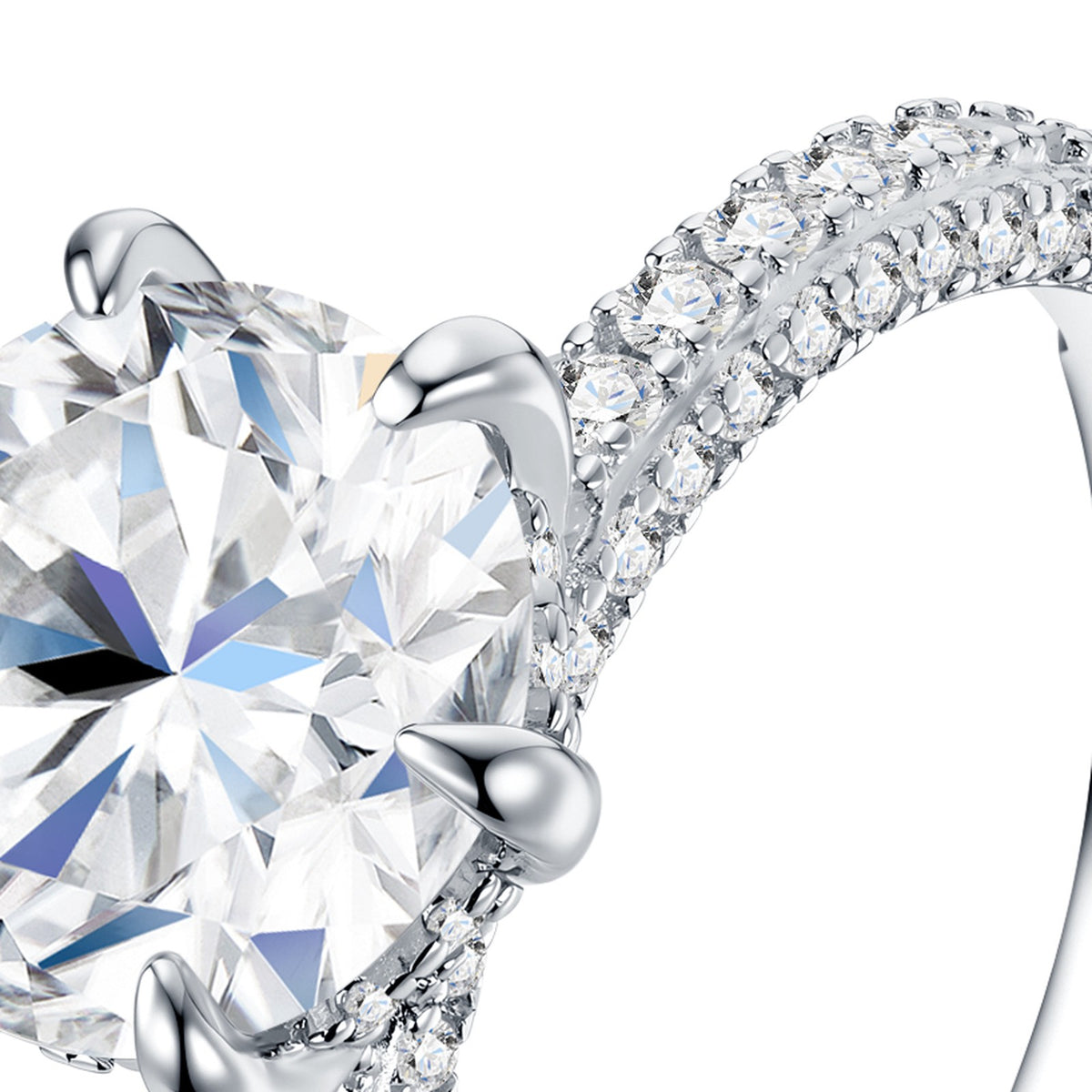 Ovalone 3 Carat Moissanite Solitaire Ring in Sterling Silver — detail
