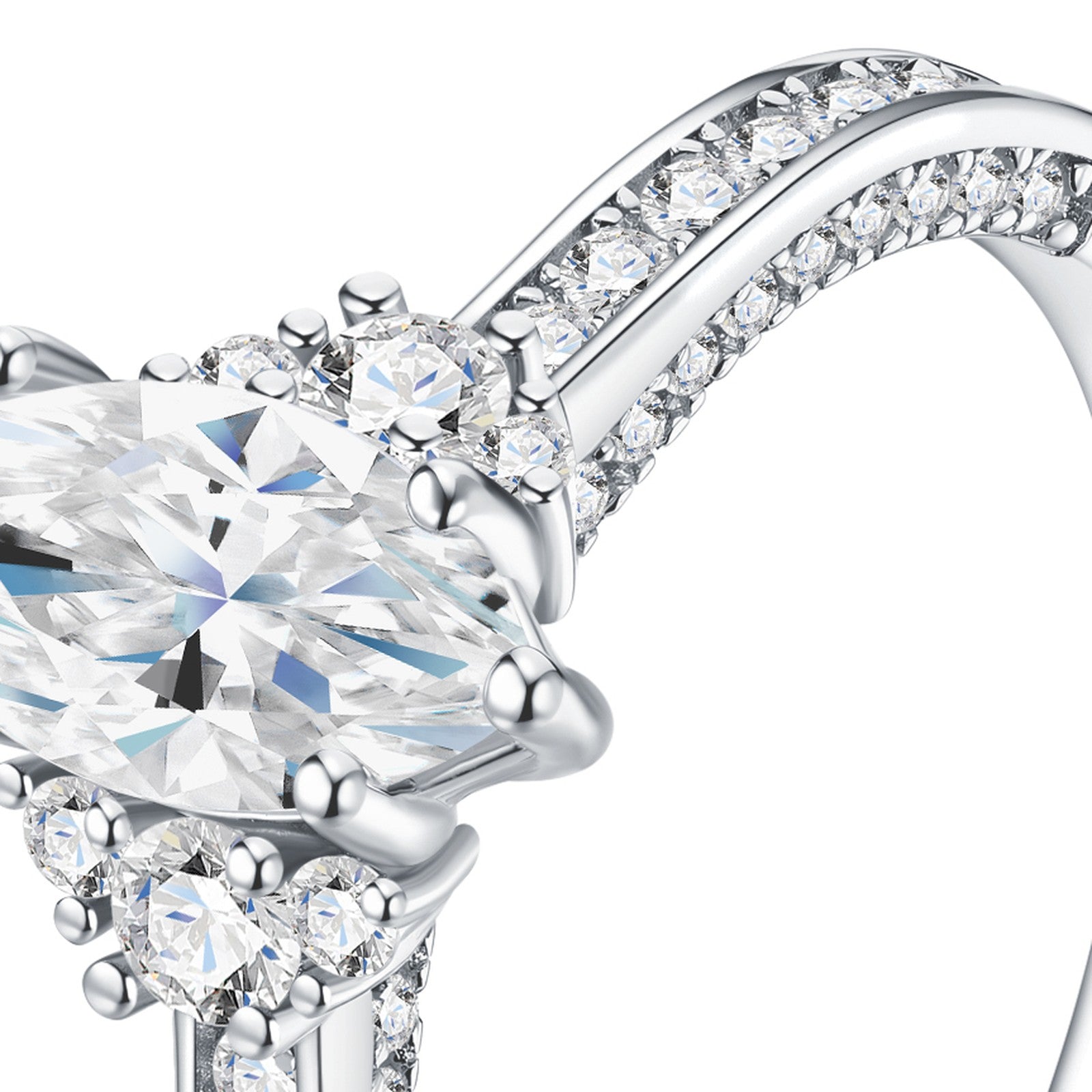 Navettina Marquise-Cut Moissanite Solitaire Ring in Sterling Silver — detail