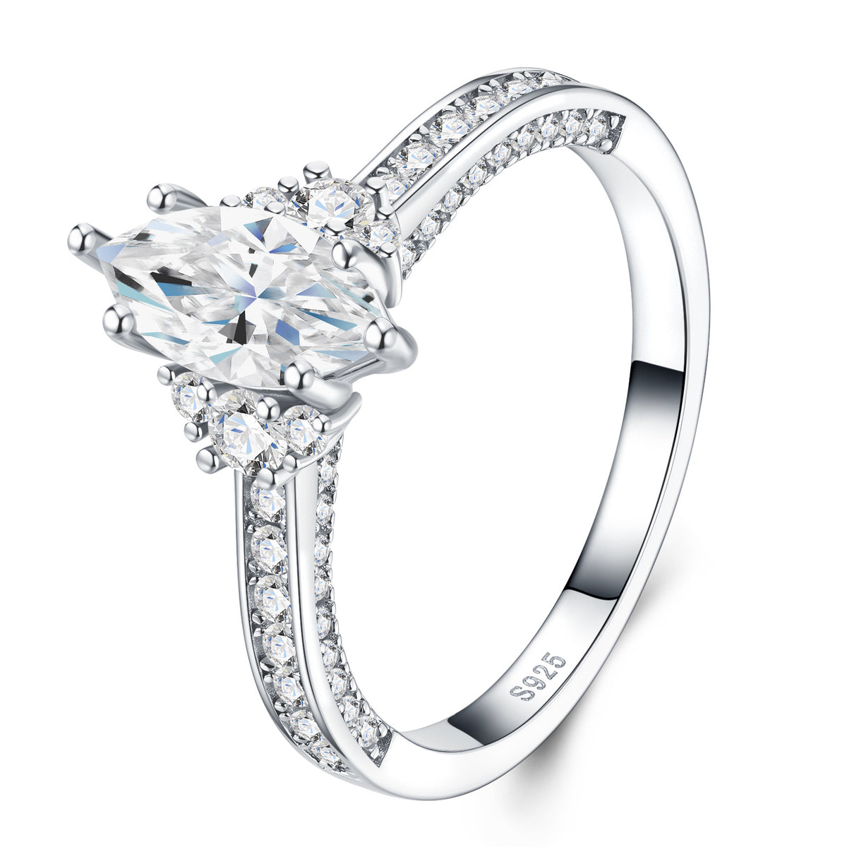 Navettina 1 Carat Marquise-Cut Moissanite Solitaire Ring in Sterling Silver