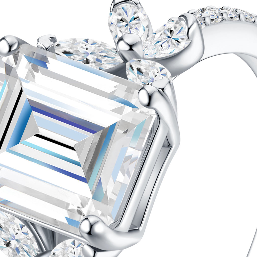 Smeraldona Emerald-Cut Moissanite Solitaire Ring in Sterling Silver — detail