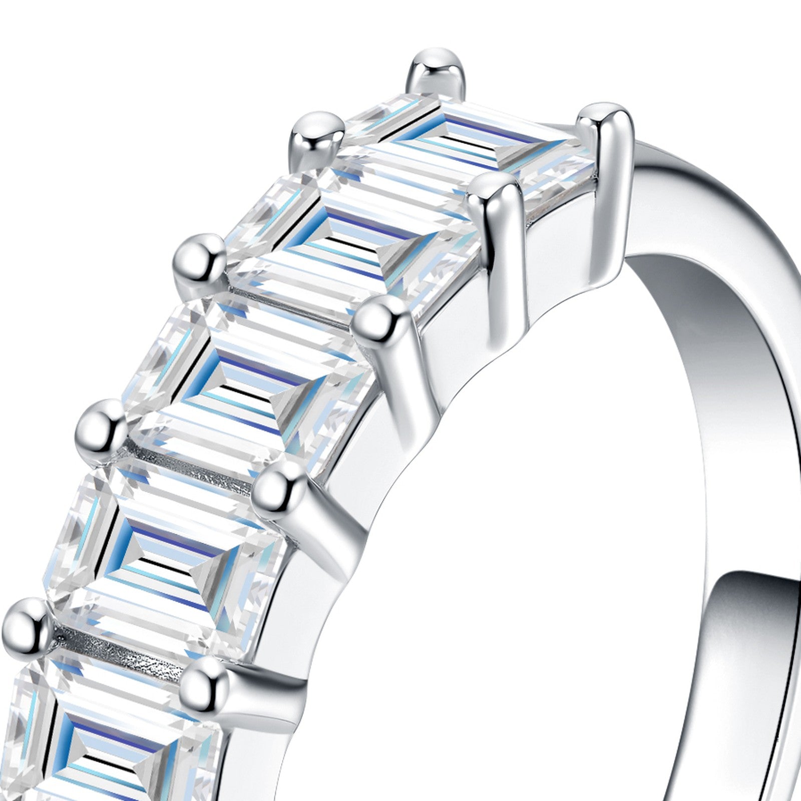 Smeraldline Moissanite Band Ring in Sterling Silver — detail