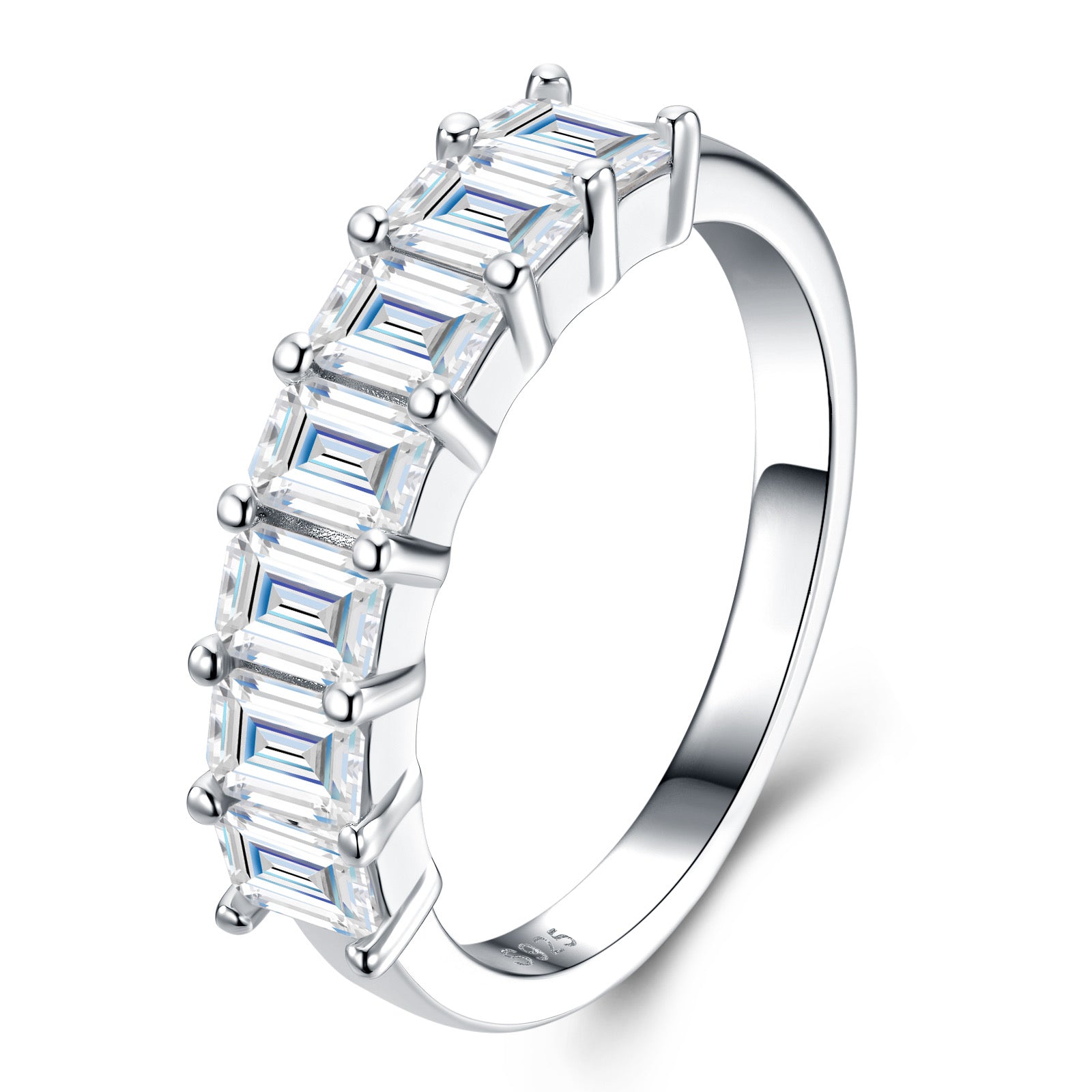 Smeraldline Moissanite Band Ring in Sterling Silver
