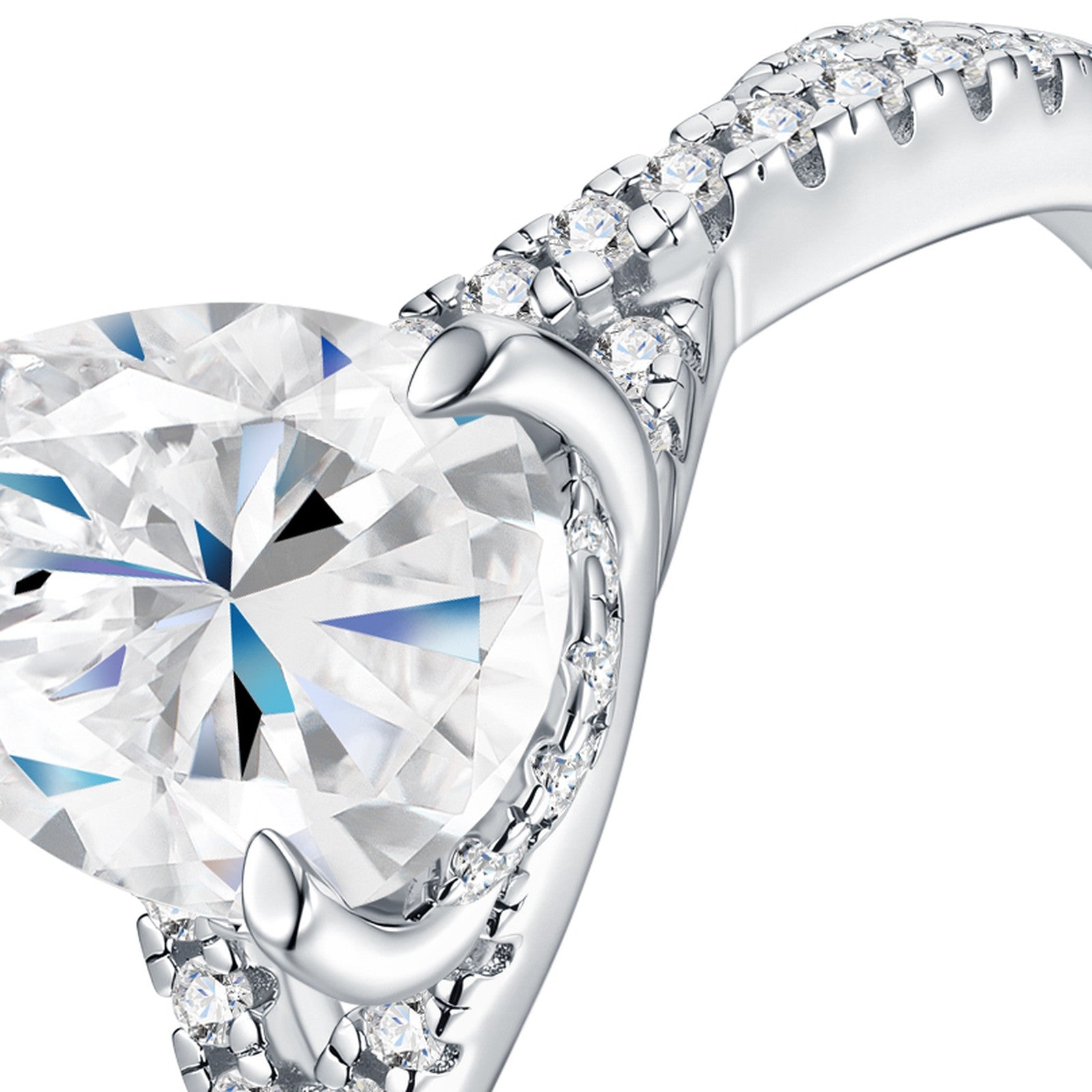 Peruccia Pear-Cut Moissanite Solitaire Ring in Sterling Silver — detail
