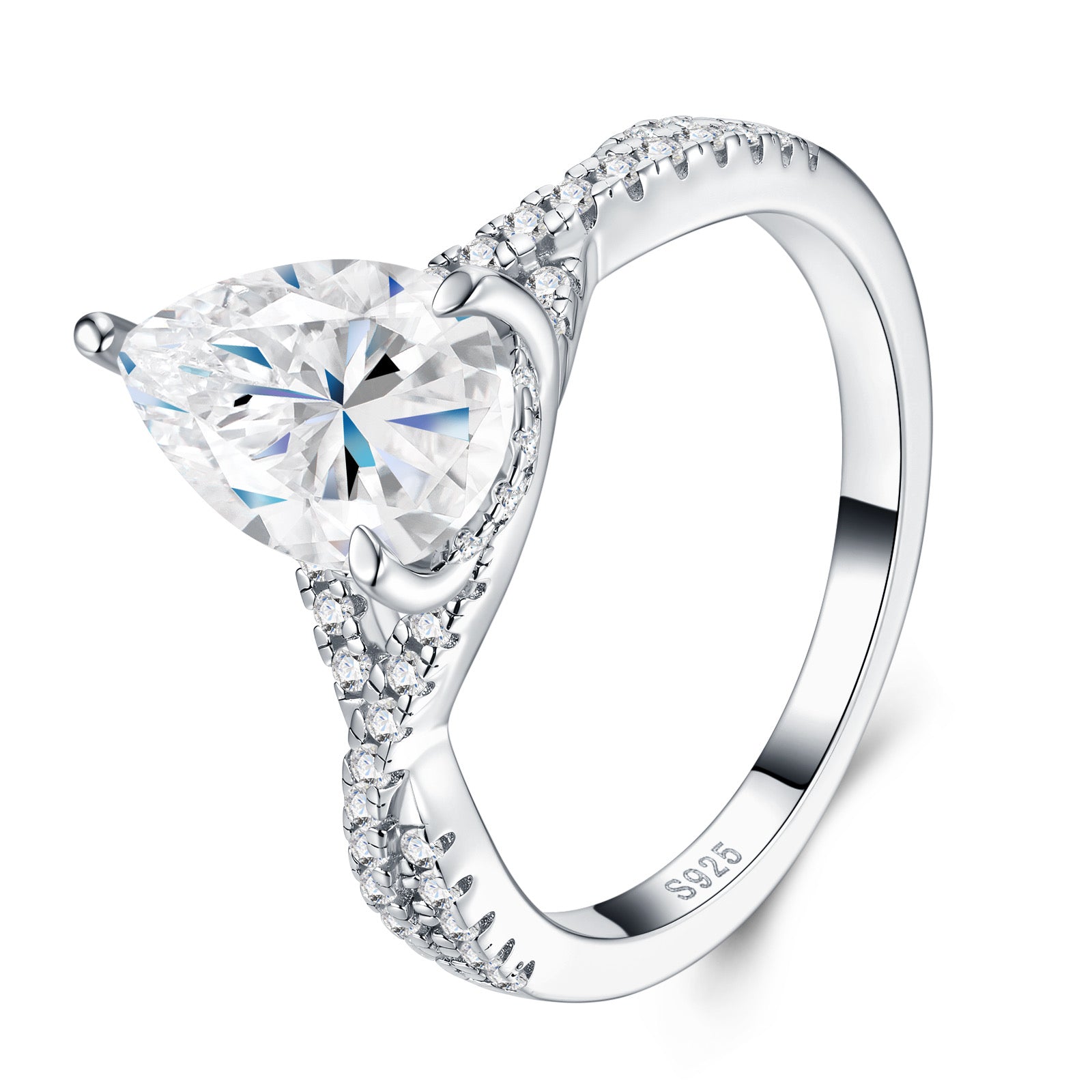 Peruccia Pear-Cut Moissanite Solitaire Ring in Sterling Silver