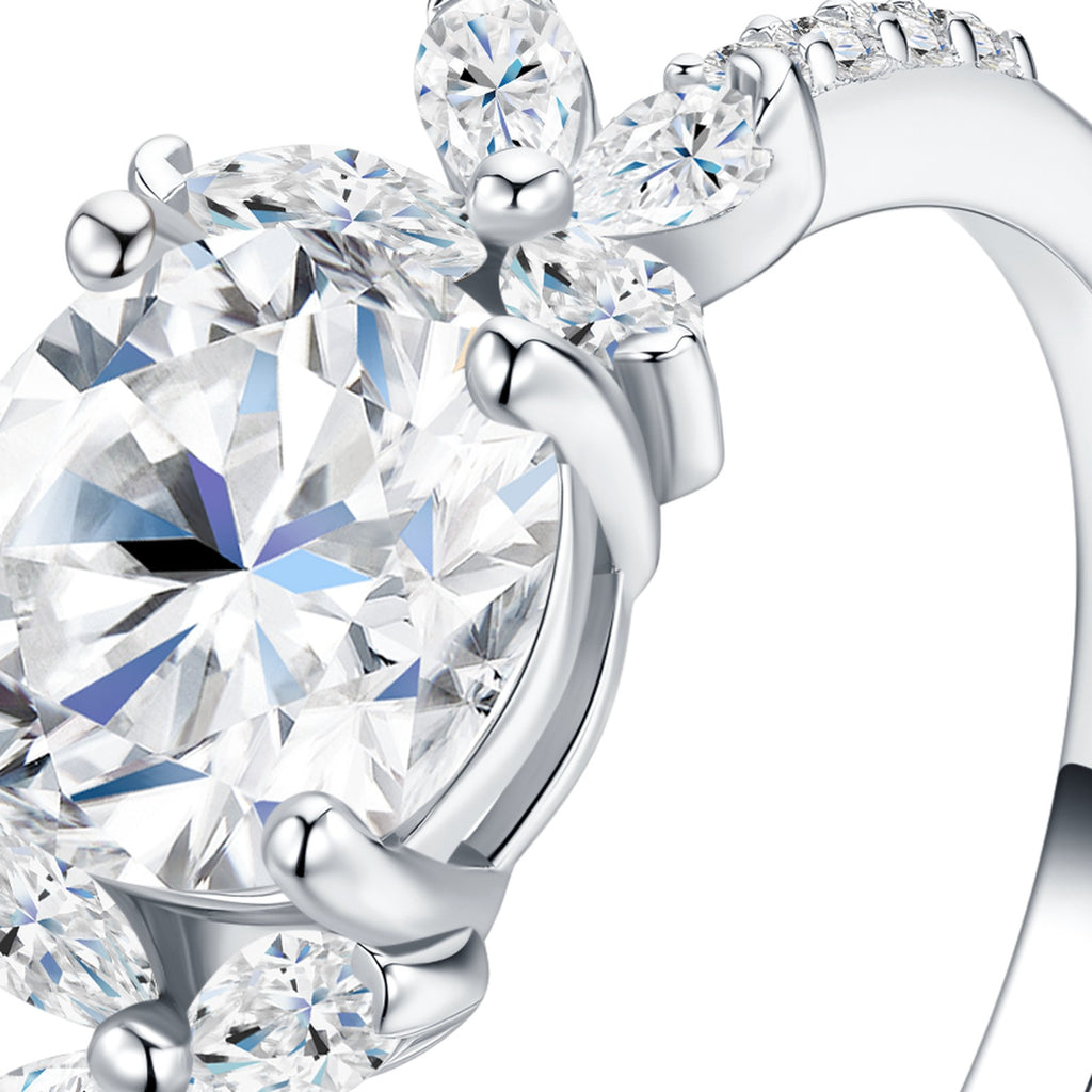Fiorhalo Moissanite Halo Ring in Sterling Silver — detail