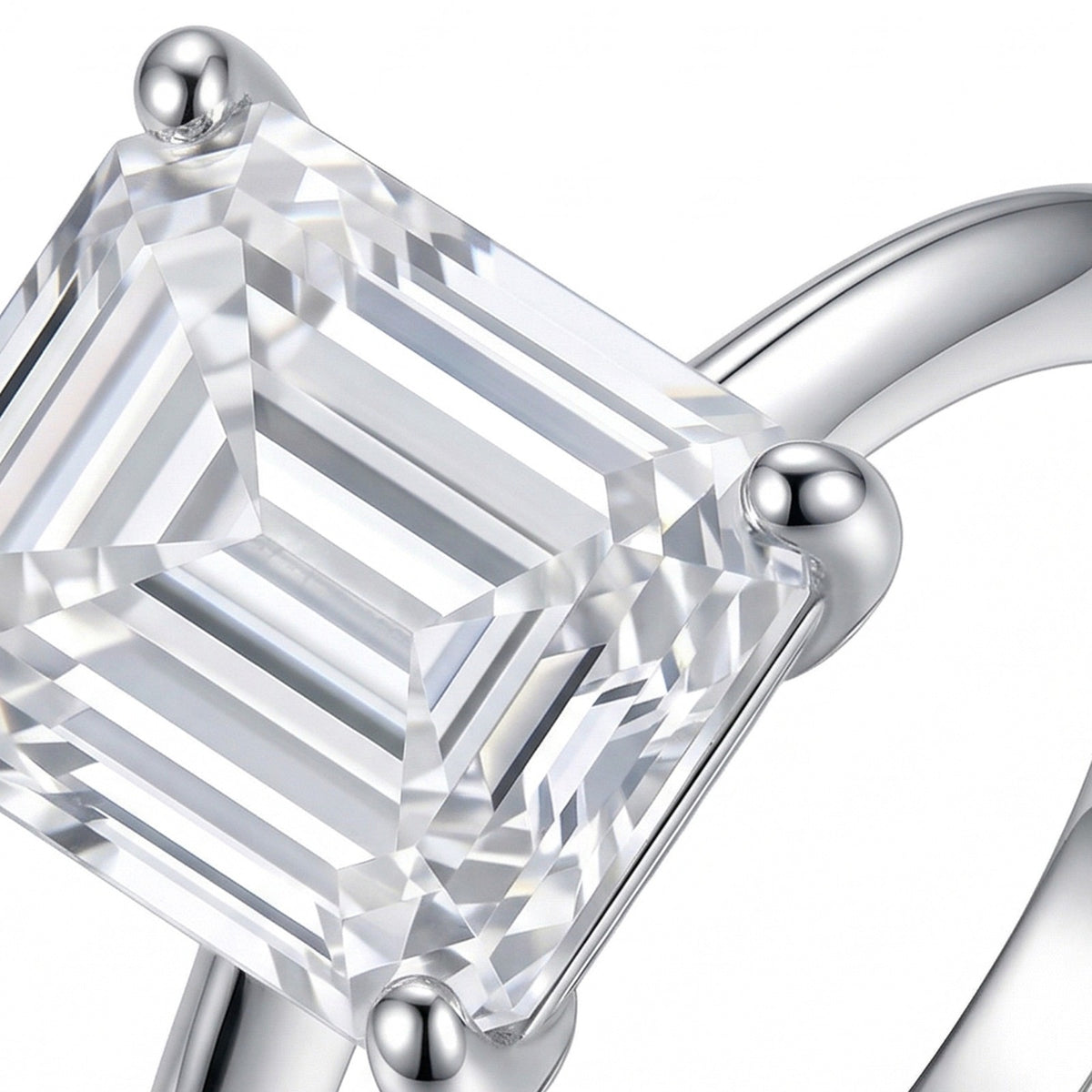 Smeraldon 5 Carat Emerald-Cut Moissanite Solitaire Ring in Sterling Silver — detail