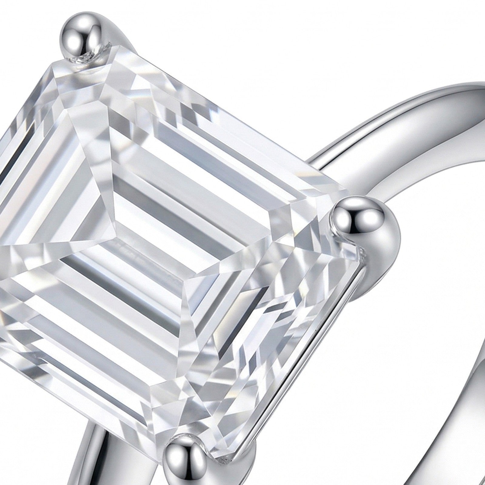 Smeraldon Emerald-Cut Moissanite Solitaire Ring in Sterling Silver — detail
