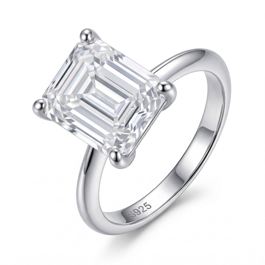 Smeraldon Emerald-Cut Moissanite Solitaire Ring in Sterling Silver