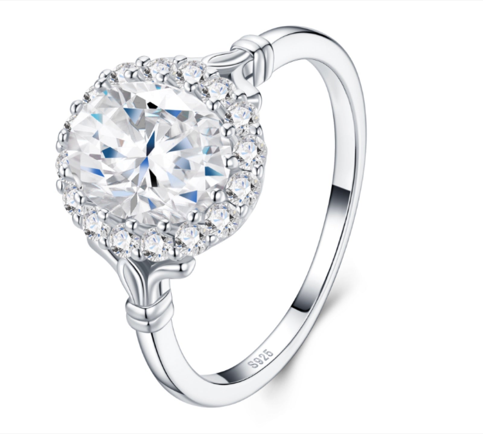 Ovalalo Oval-Cut Moissanite Halo Ring in Sterling Silver