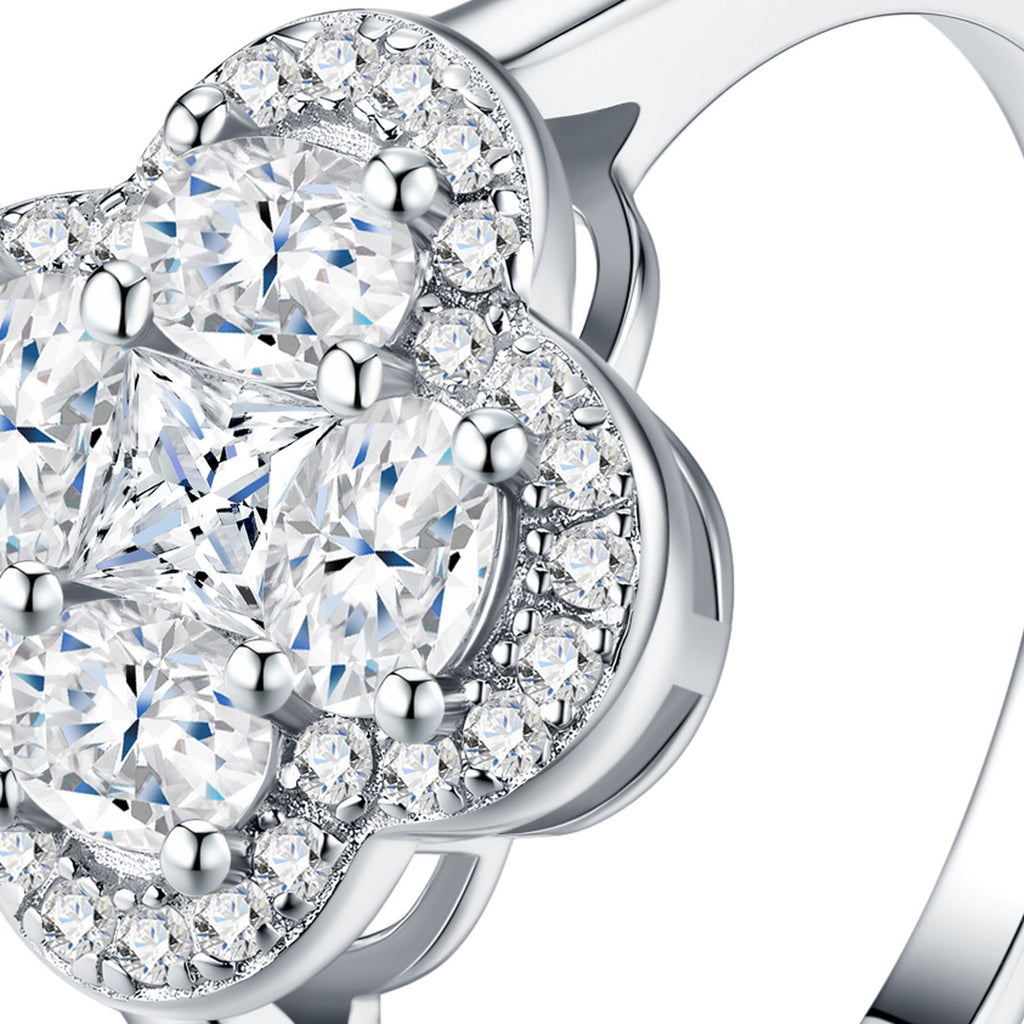 Fiorquattro Moissanite Halo Ring in Sterling Silver — detail