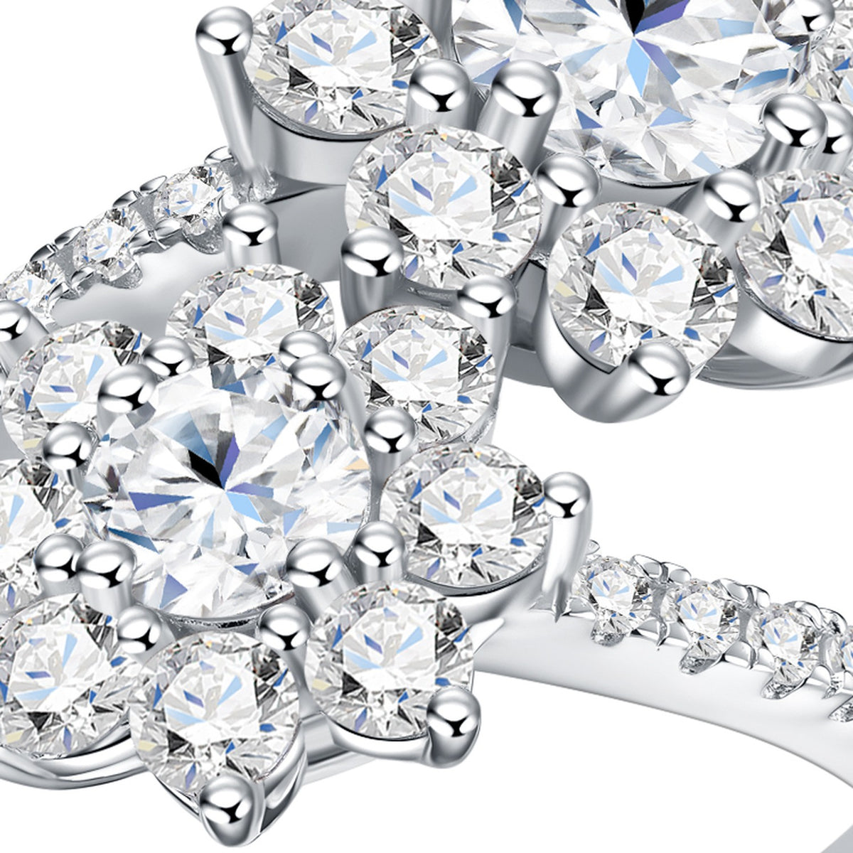 Fioribypass Moissanite Cluster Ring in Sterling Silver — detail