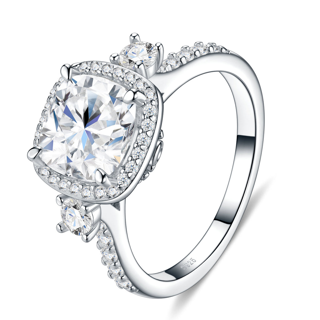 Cuscinalo Moissanite Halo Ring in Sterling Silver
