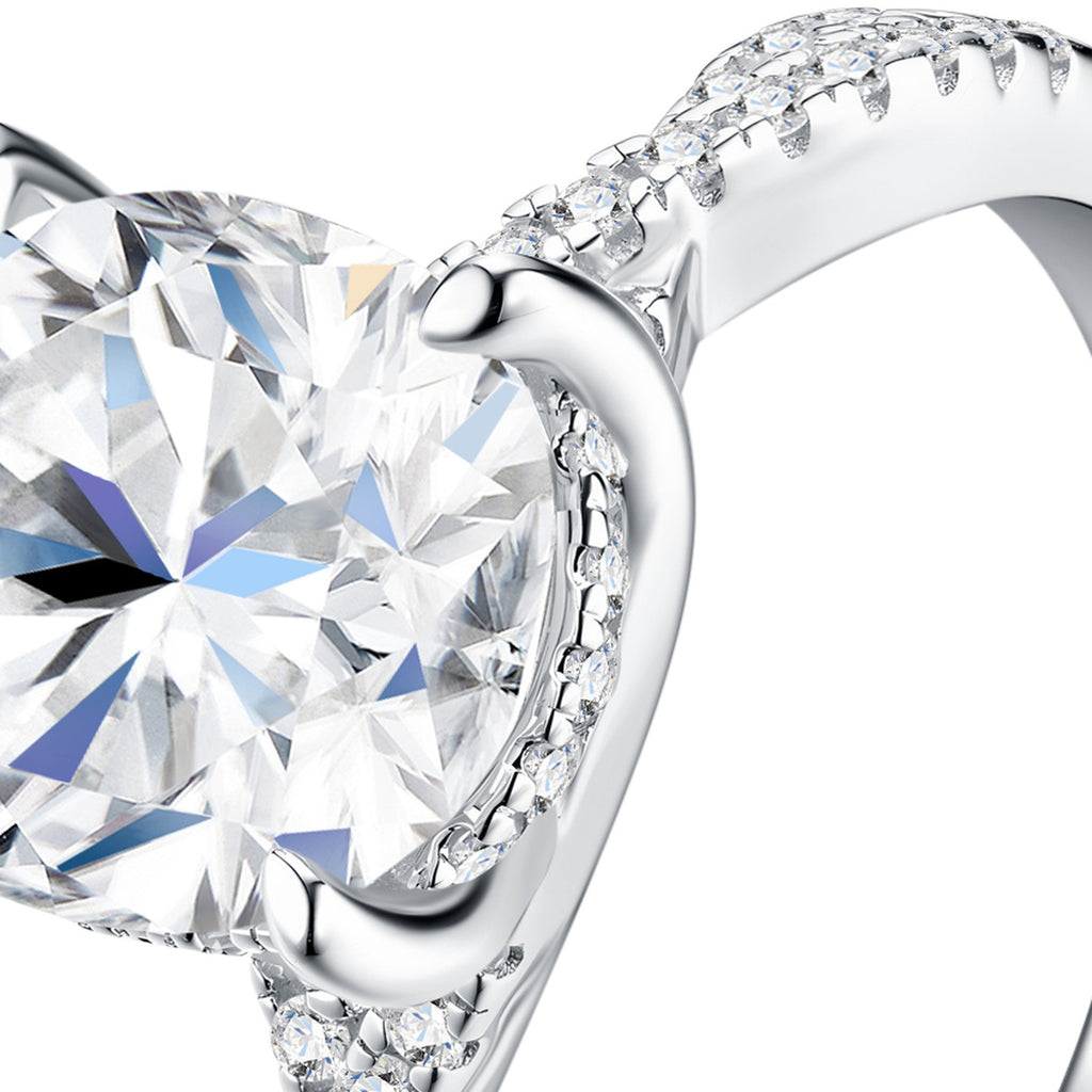 Ovalcorte Oval-Cut Moissanite Halo Ring in Sterling Silver — detail