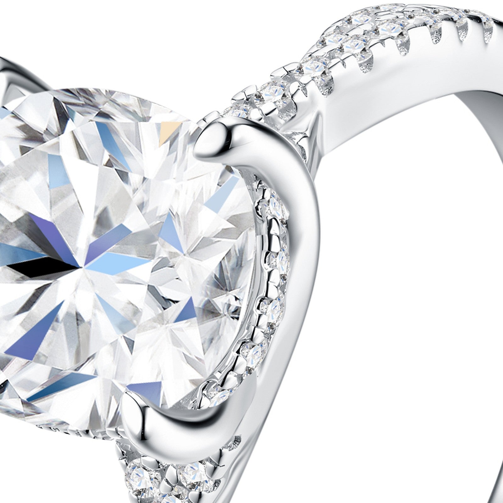 Ovalcorte Oval-Cut Moissanite Halo Ring in Sterling Silver — detail