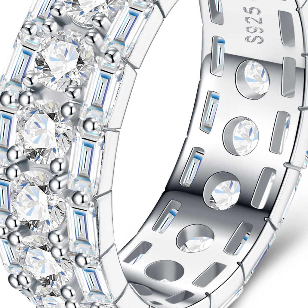 Duefile Moissanite Eternity Band Ring in Sterling Silver — detail