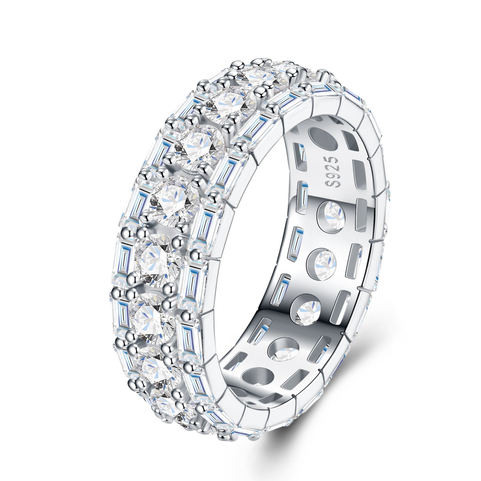 Duefile Moissanite Eternity Band Ring in Sterling Silver