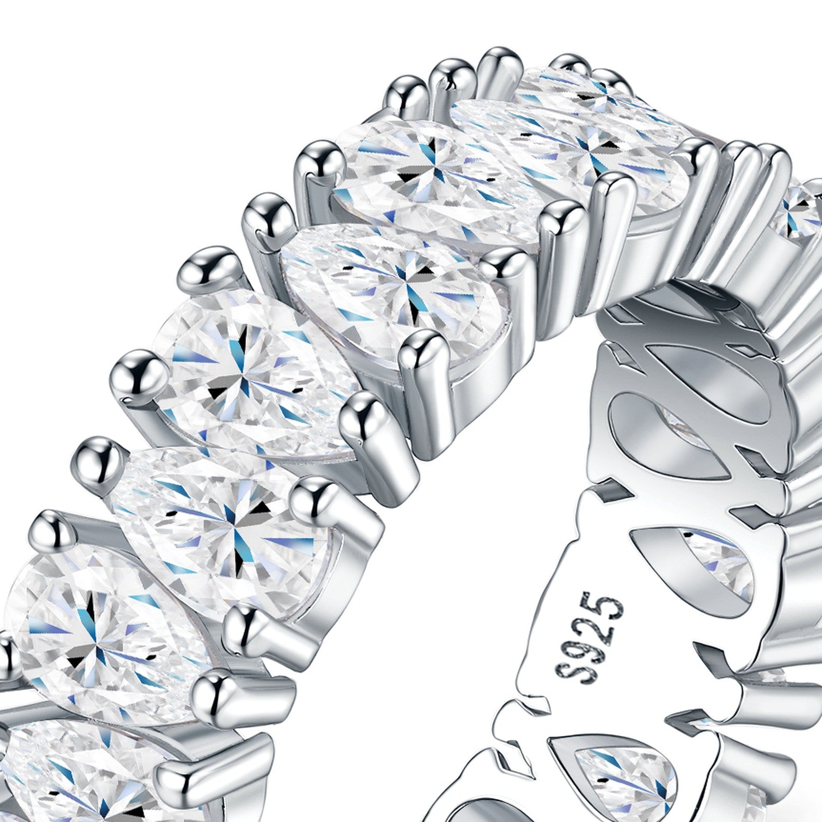 Peretta Moissanite Eternity Band Ring in Sterling Silver — detail