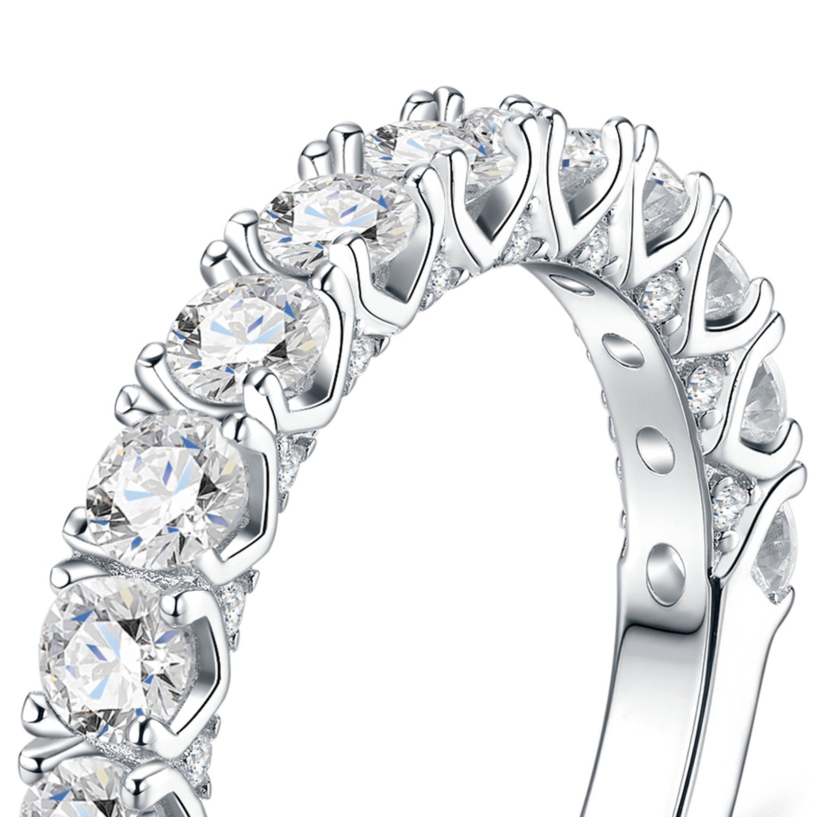 Prismella Moissanite Eternity Band Ring in Sterling Silver — detail