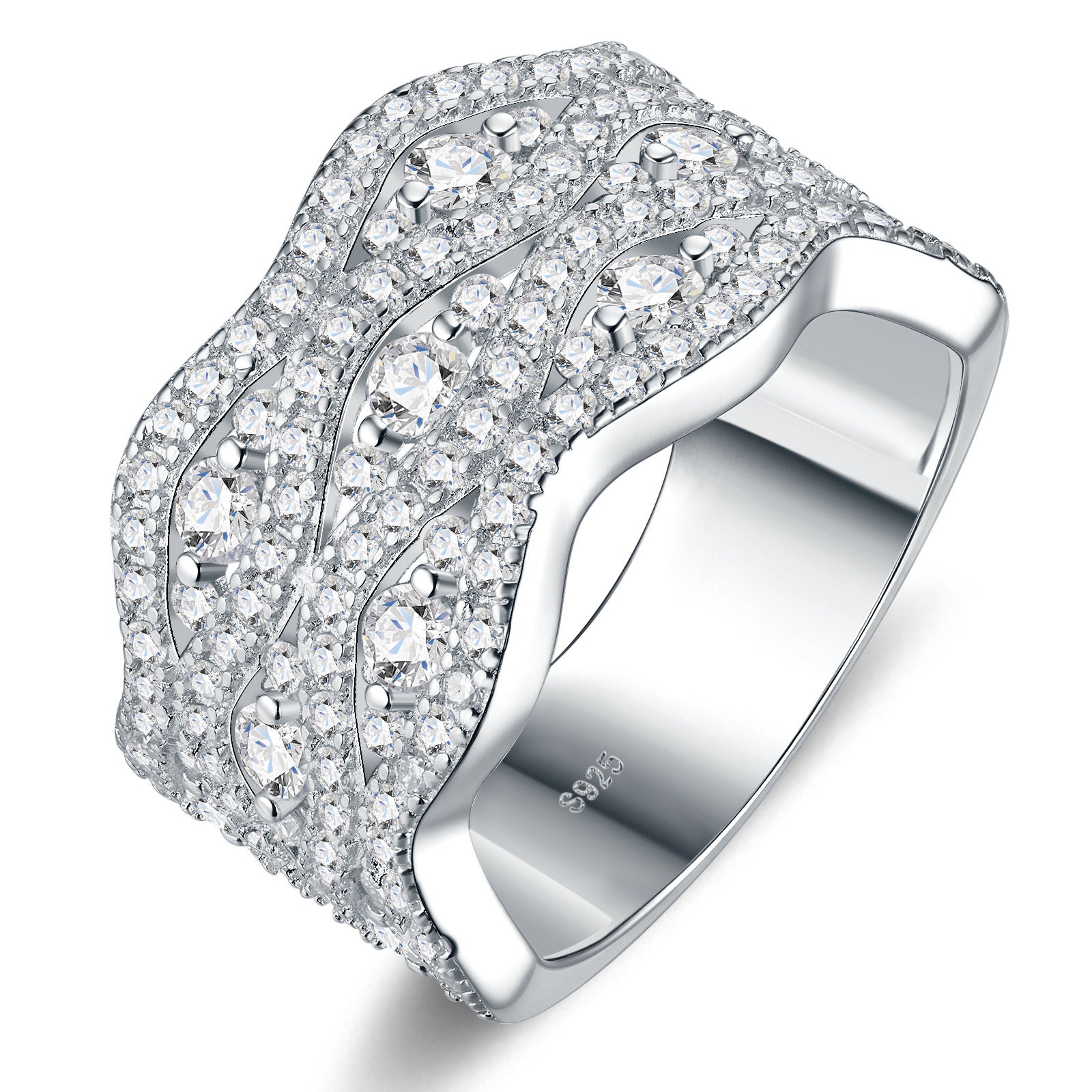 Fastosa Moissanite Band Ring in Sterling Silver