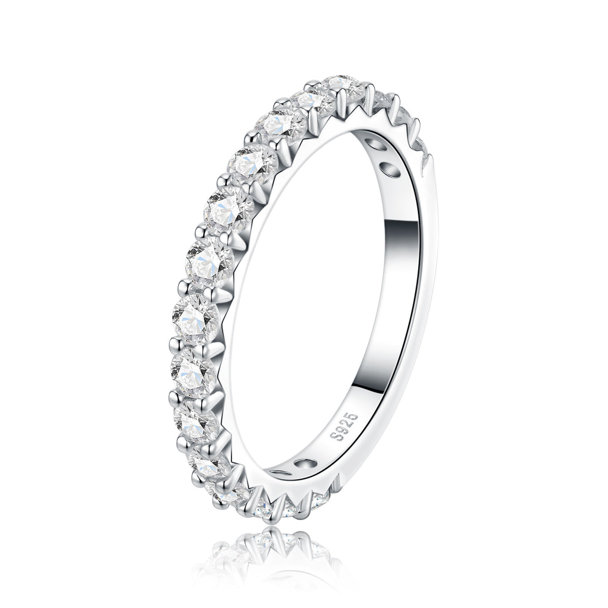 Tondina Moissanite Eternity Band Ring in Sterling Silver