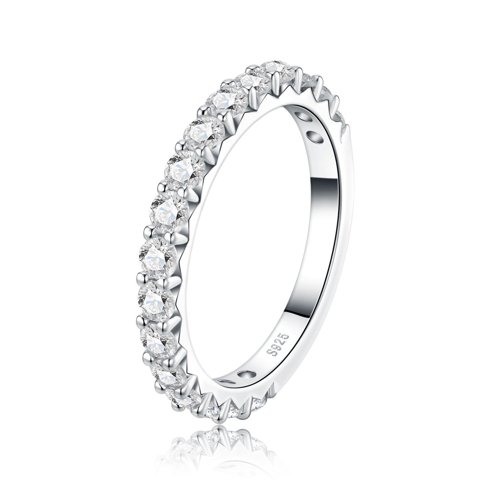 Tondina Moissanite Eternity Band Ring in Sterling Silver