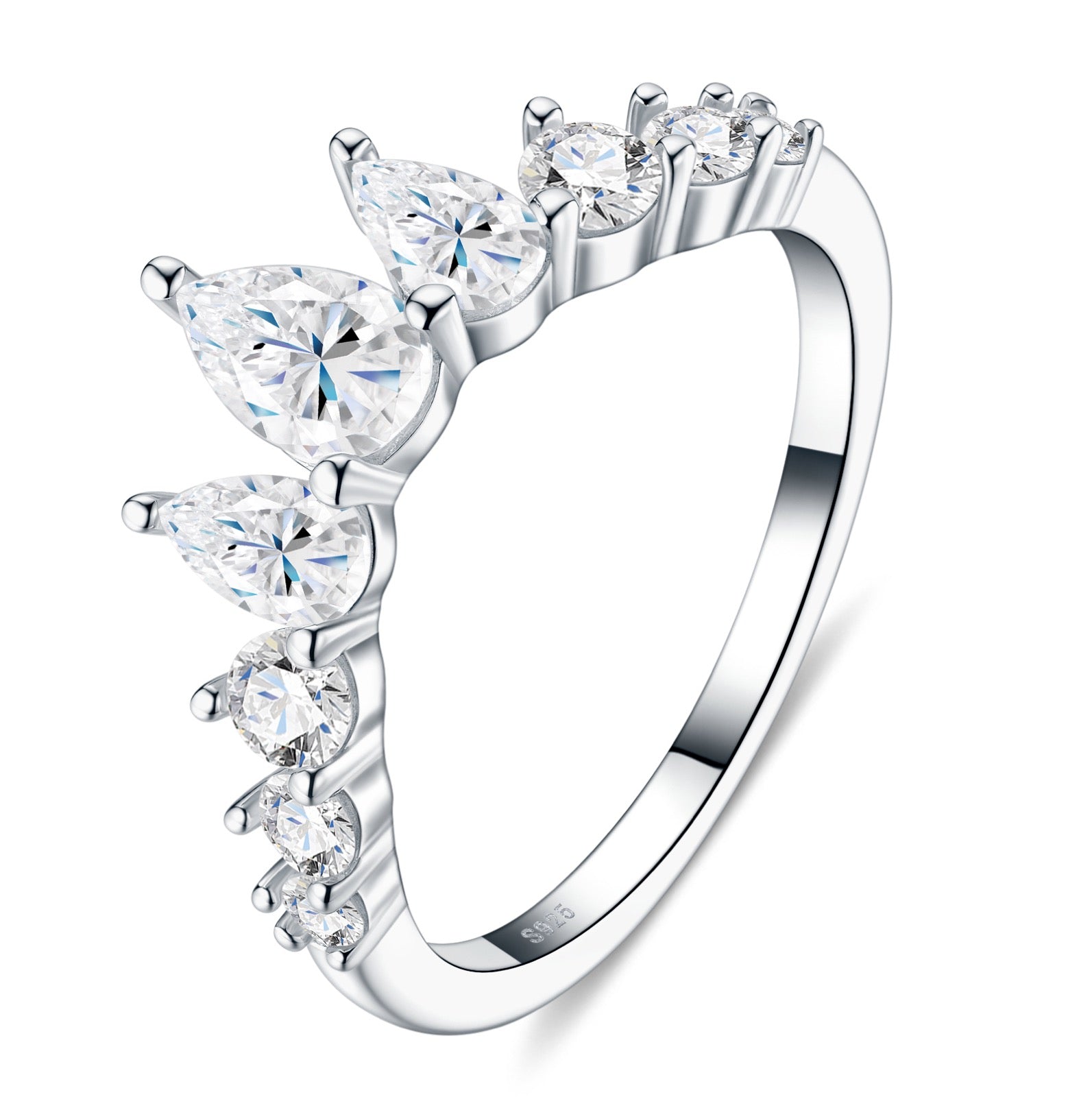 Peracorona Pear-Cut Moissanite Band Ring in Sterling Silver
