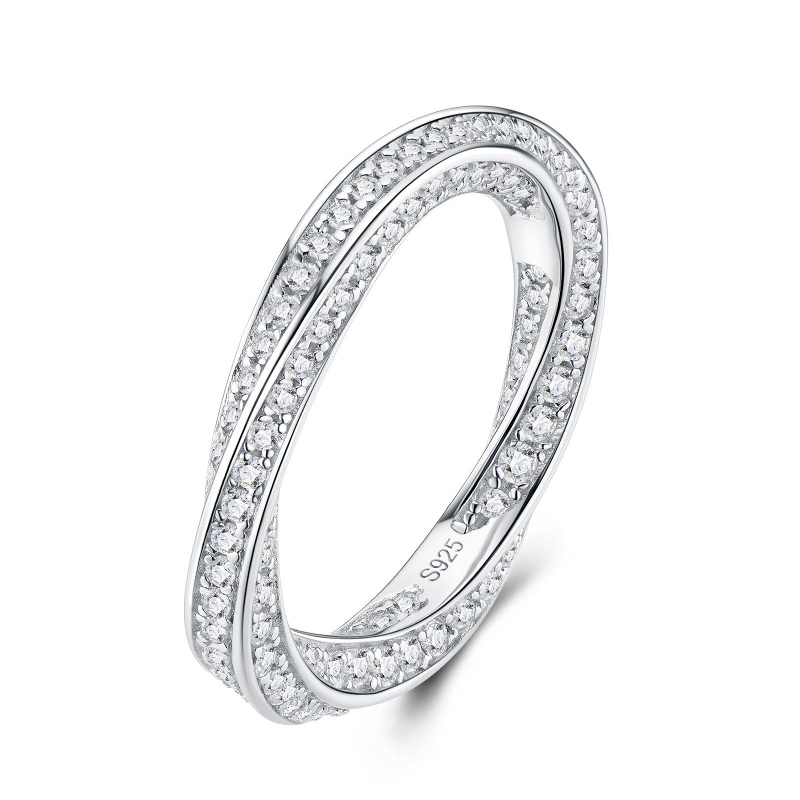 Bordata Moissanite Eternity Band Ring in Sterling Silver