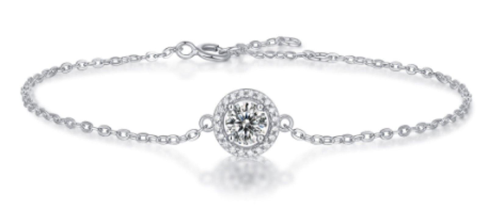 Aurea Moissanite Halo Chain Bracelet in Sterling Silver