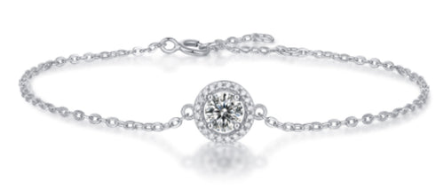 Aurea Moissanite Halo Chain Bracelet in Sterling Silver