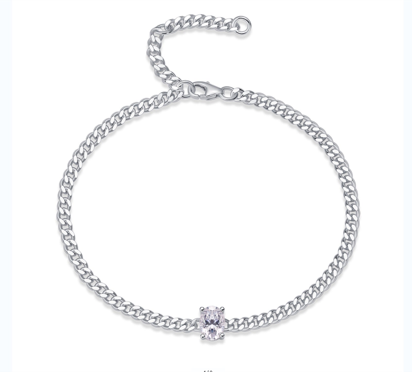 Solitario Oval-Cut Moissanite Chain Bracelet in Sterling Silver