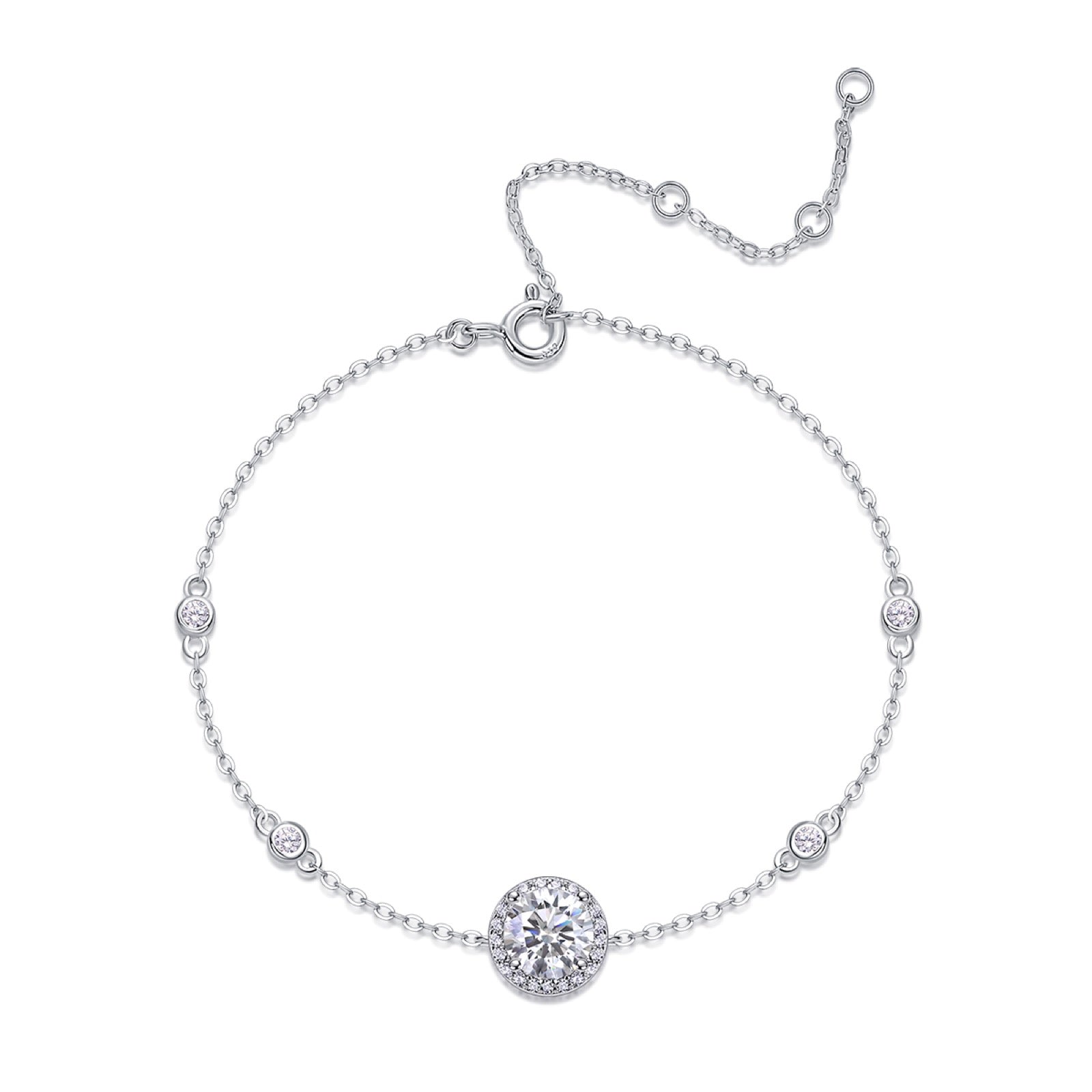 Roundel Moissanite Chain Bracelet in Sterling Silver