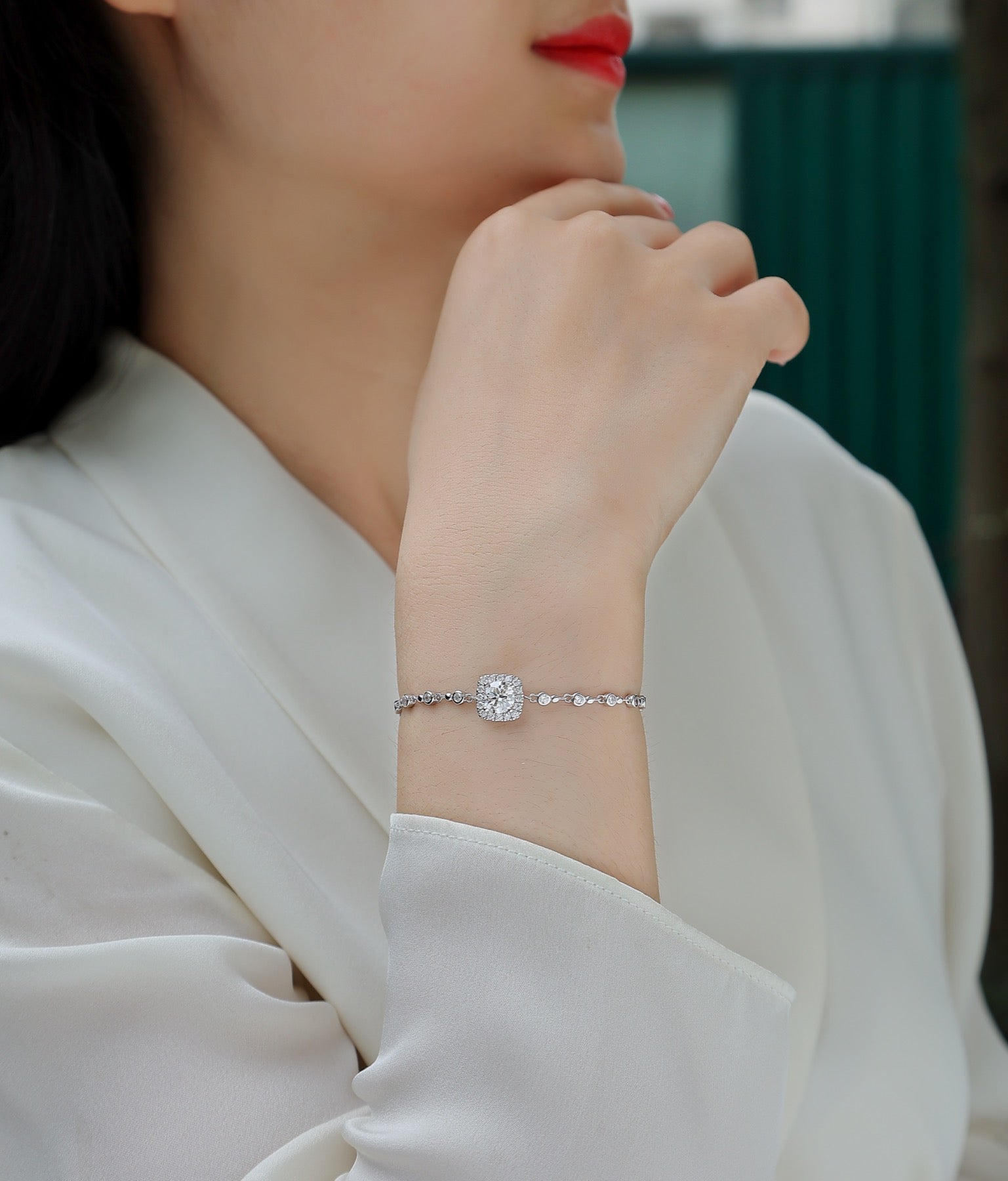 Orbita Moissanite Station Bracelet in Sterling Silver